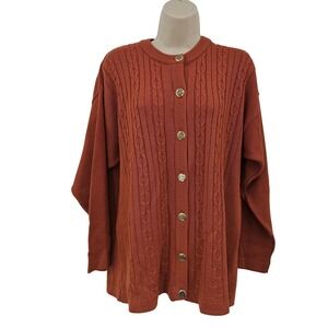 James‎ Pringle Weavers Cardigan Sweater Women M Rust Cable Knit Wool Scottish
